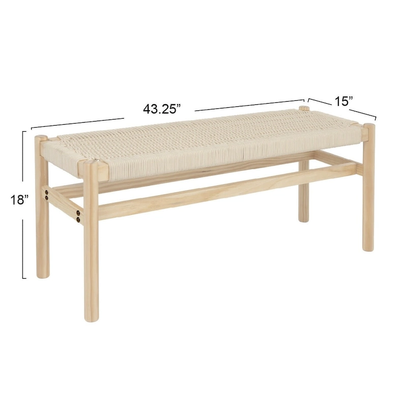 Fernway Solid Wood and Woven Rope Entryway Bench - 43.3 L x 15.0 W x 18.0 H