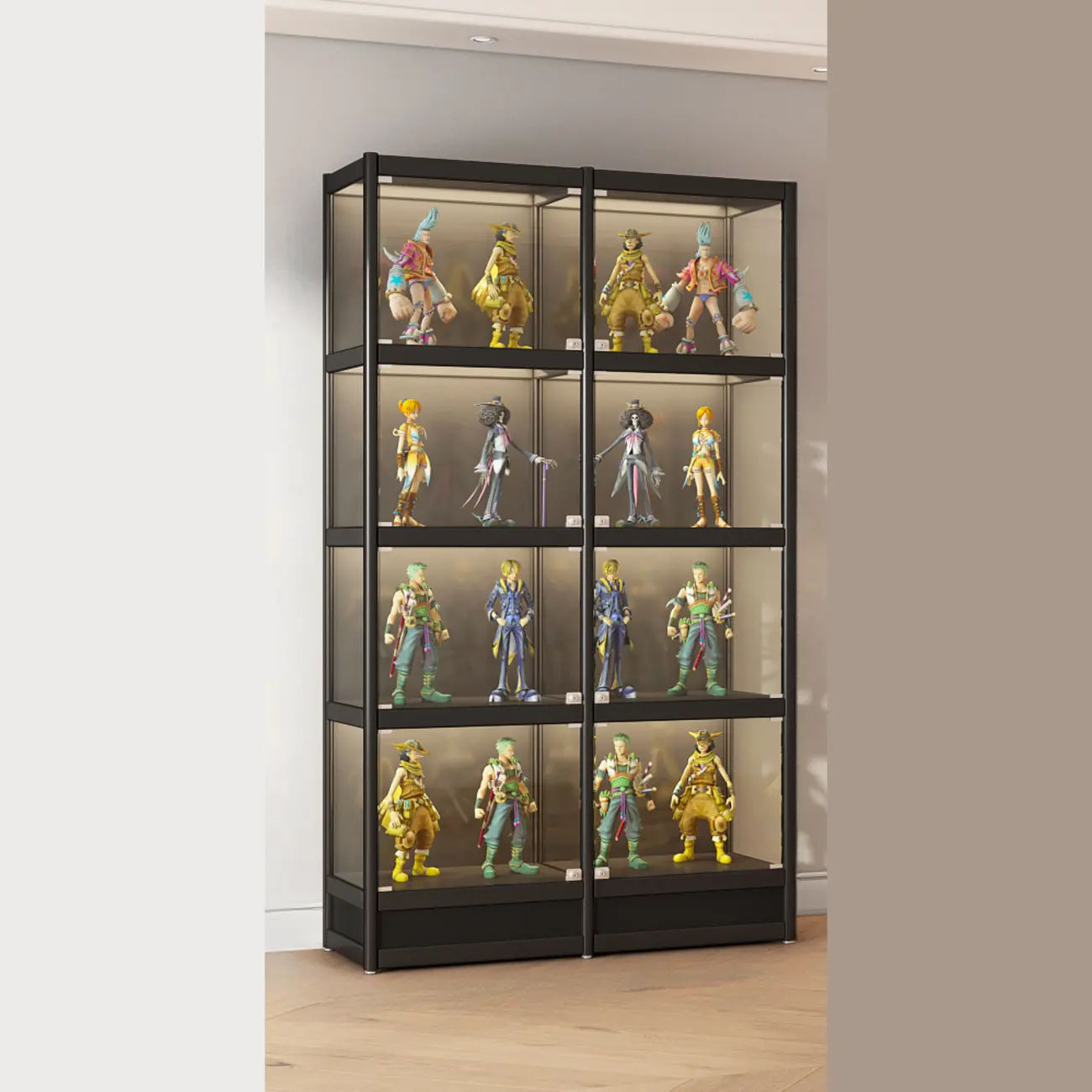 Adjustable Black Metal Shelf Glass Display Cabinet