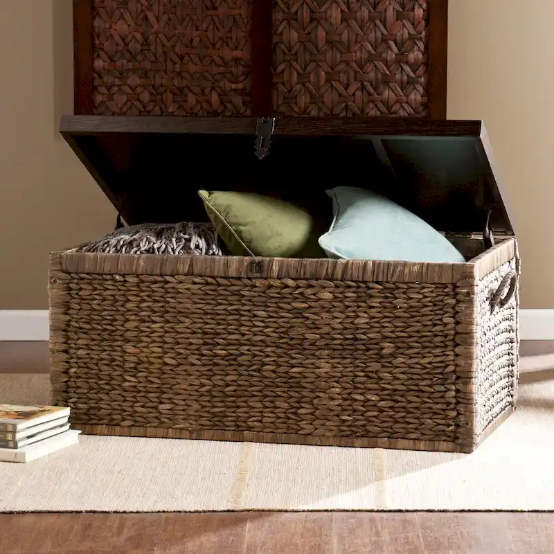 Espresso Wicker Storage Trunk Coffee Table