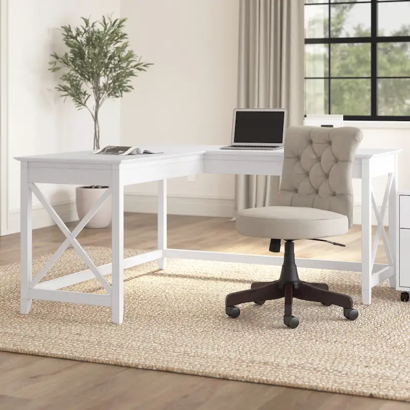 Pure White / Bing Cherry / Washed Gray L-Shaped Corner Desk, 2-Person, 60W x 60D