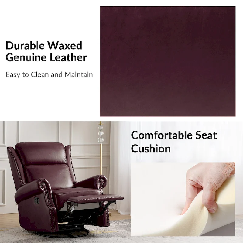 Viviana Traditional Genuine Leather Manual Swivel Glider Recliner by HULALA HOME