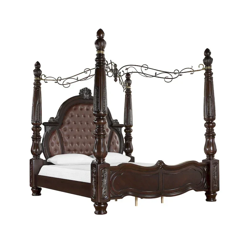 Walnut and Brown Canopy Bed
