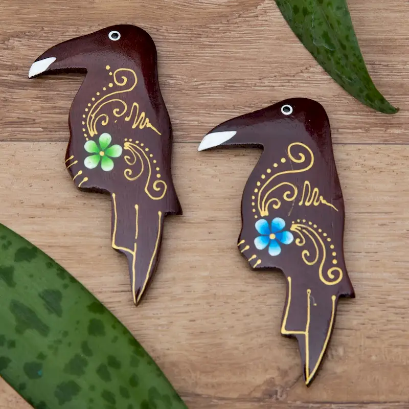 Novica Handmade Paradisial Starlings Wood Magnets (Set Of 2)