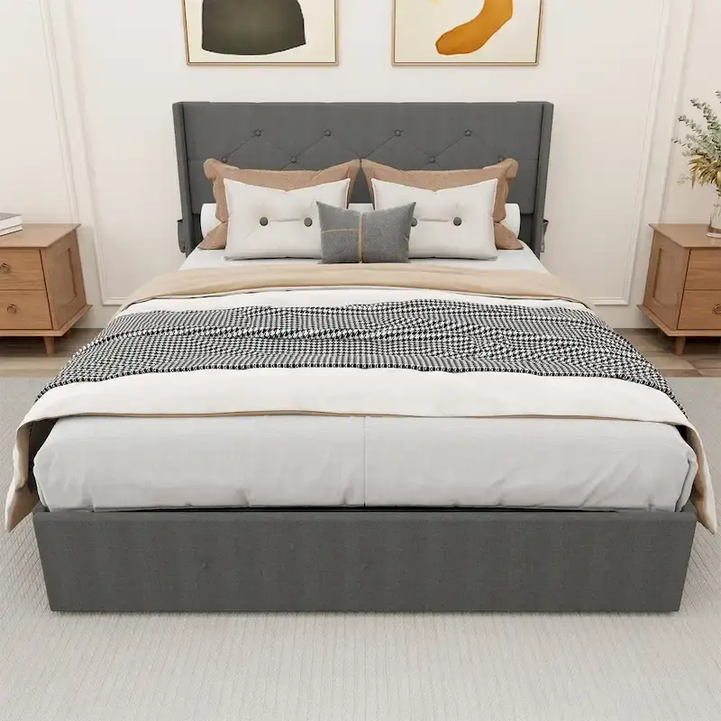 Full Size Bed Frame with Gas Lift Storage Bed and USB Ports