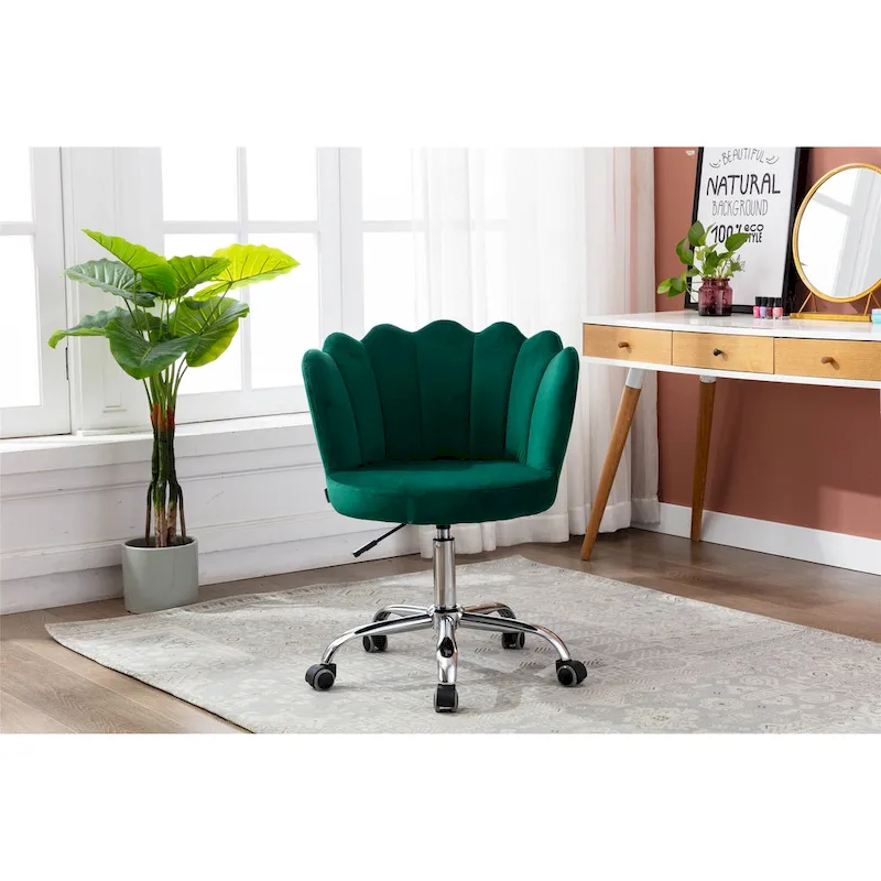 Velvet Upholstered Adjustable Height Swivel Home Office Chair