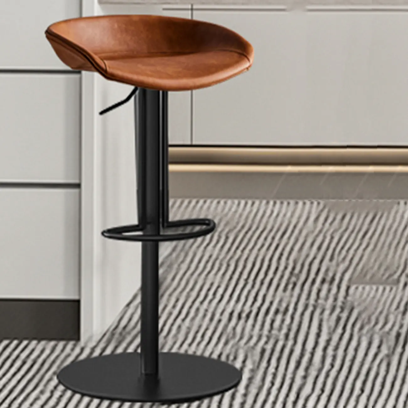 Adjustable Black Leather Saddle Swivel Bar Stools