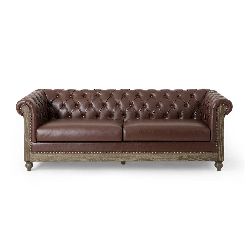 Retro 3 Seat PU Sofa with Wooden Frame and Legs
