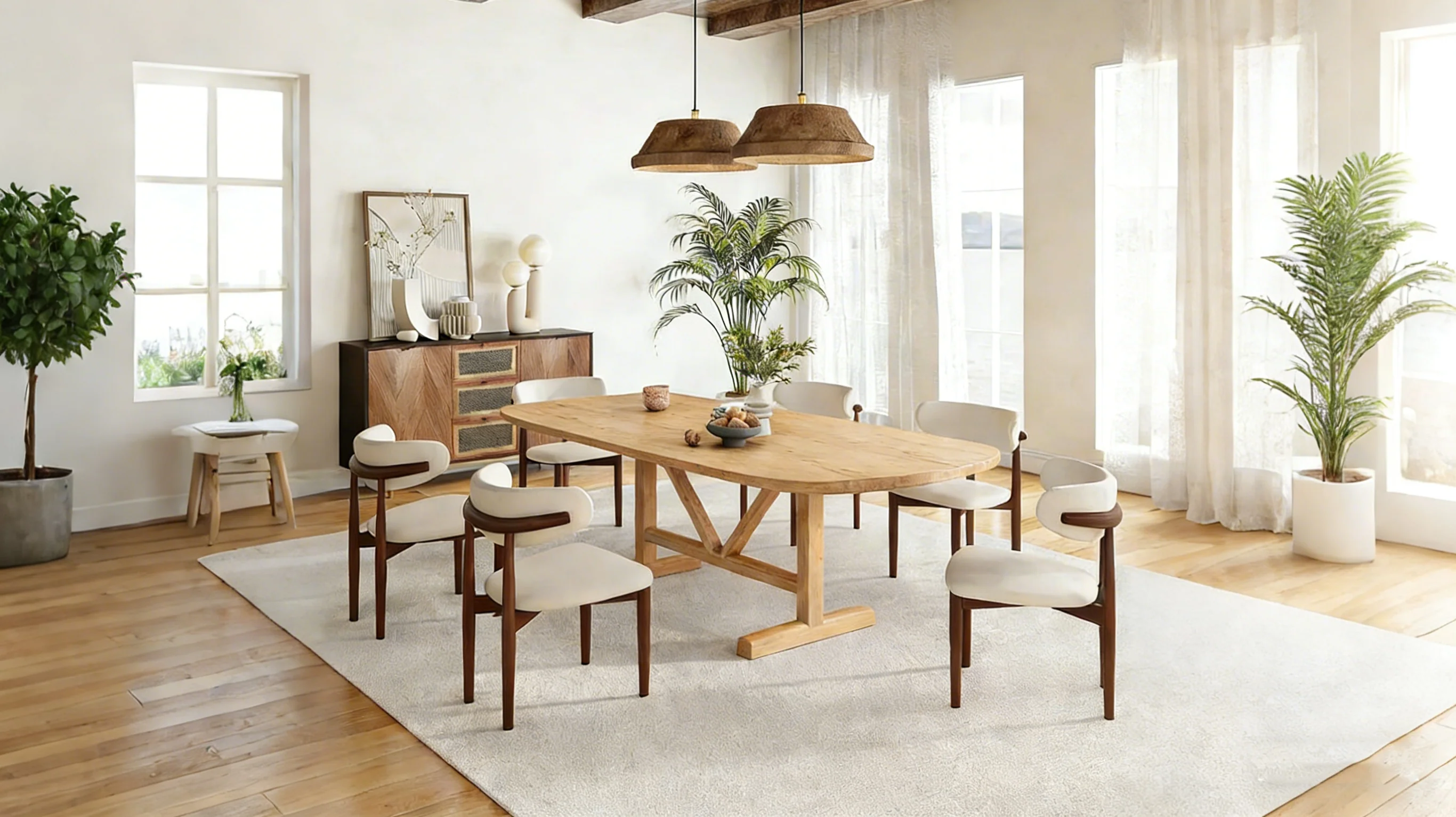 84  Light Brown Solid Wood Dining Table - 84 L x 42 W x 30 H