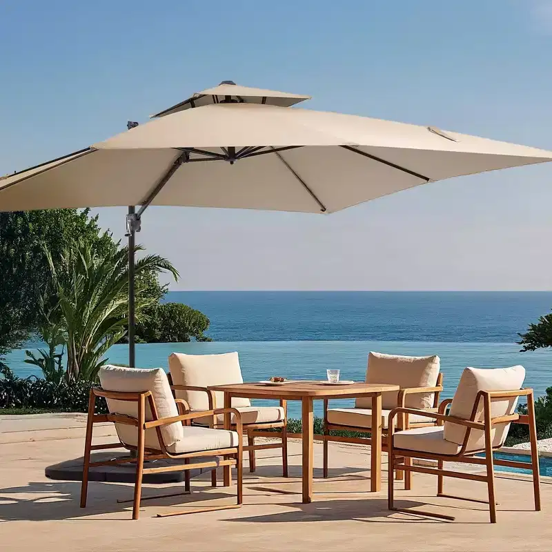 Hyleory 12ft Square Cantilever Patio Umbrella with Cover, 360 Rotation Tilt Offset Umbrella with Double Vent