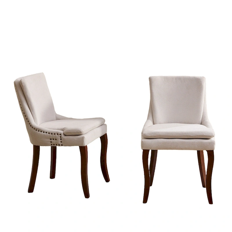 Chenille Fabric Upholstered Dining Chairs w/ Solid Wood Legs(Set of 2)