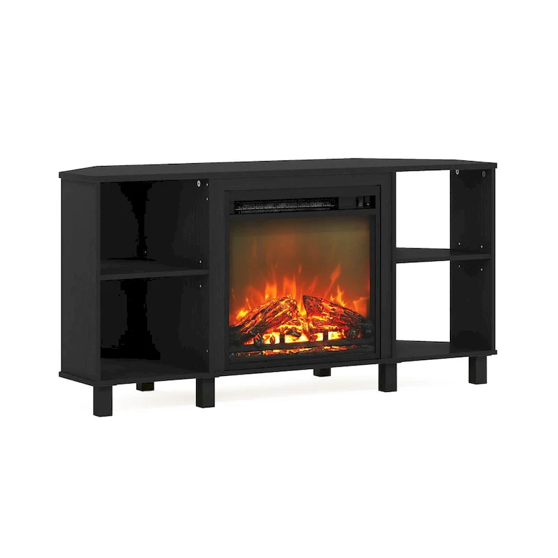 Americano / French Oak Grey / Solid White Corner TV Stand with Electric Fireplace, Fits TVs up to 55
