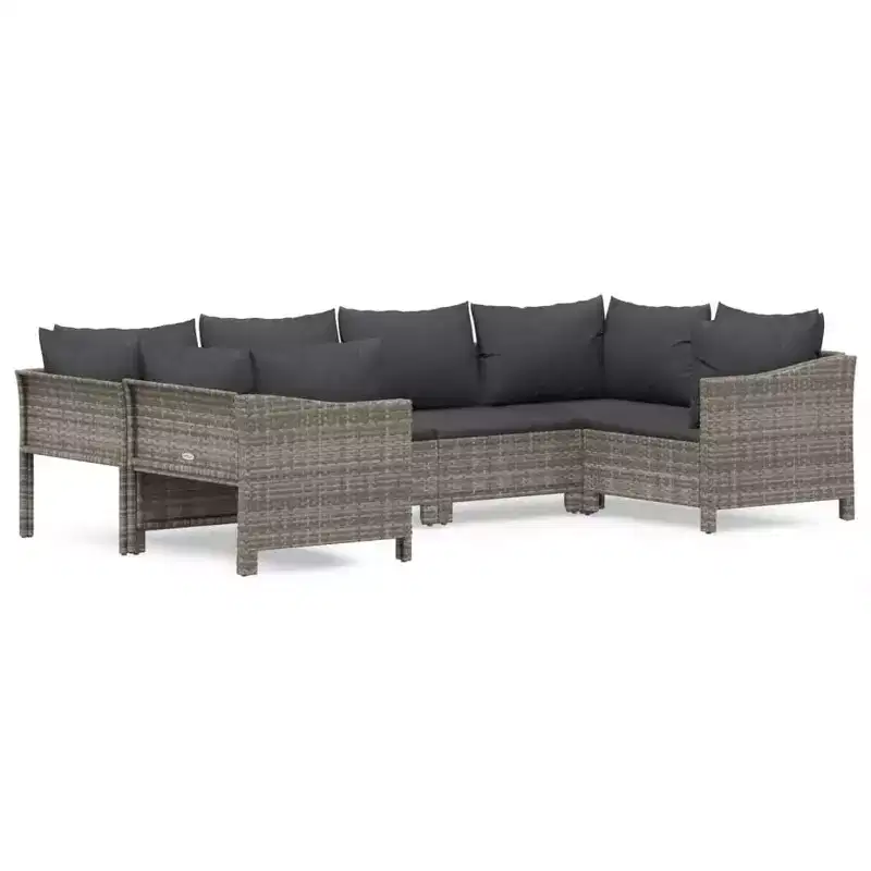 vidaXL Patio Furniture Set Outdoor Armchair with Cushions Gray Poly Rattan