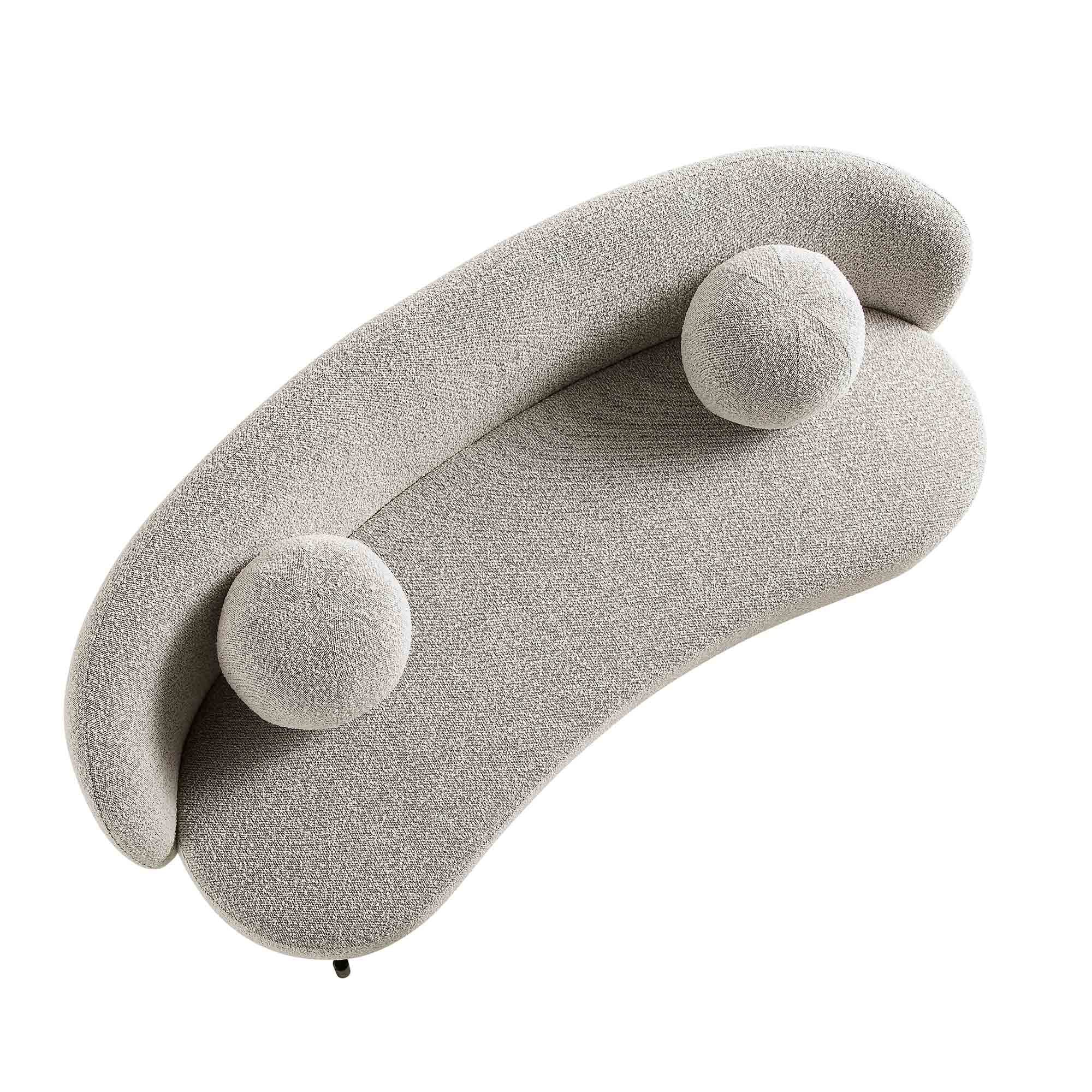 3-Seater Curved Sofa with Ball Cushions, Mist Gray Boucle