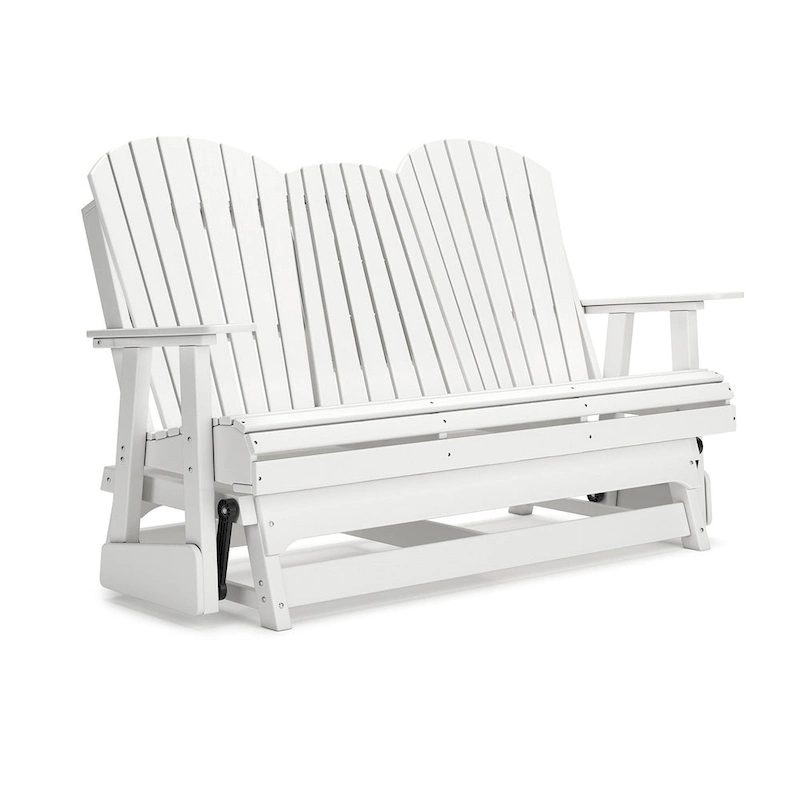 Sami 67 Inch Outdoor Adirondack Glider Loveseat, Dropdown Cupholders, White