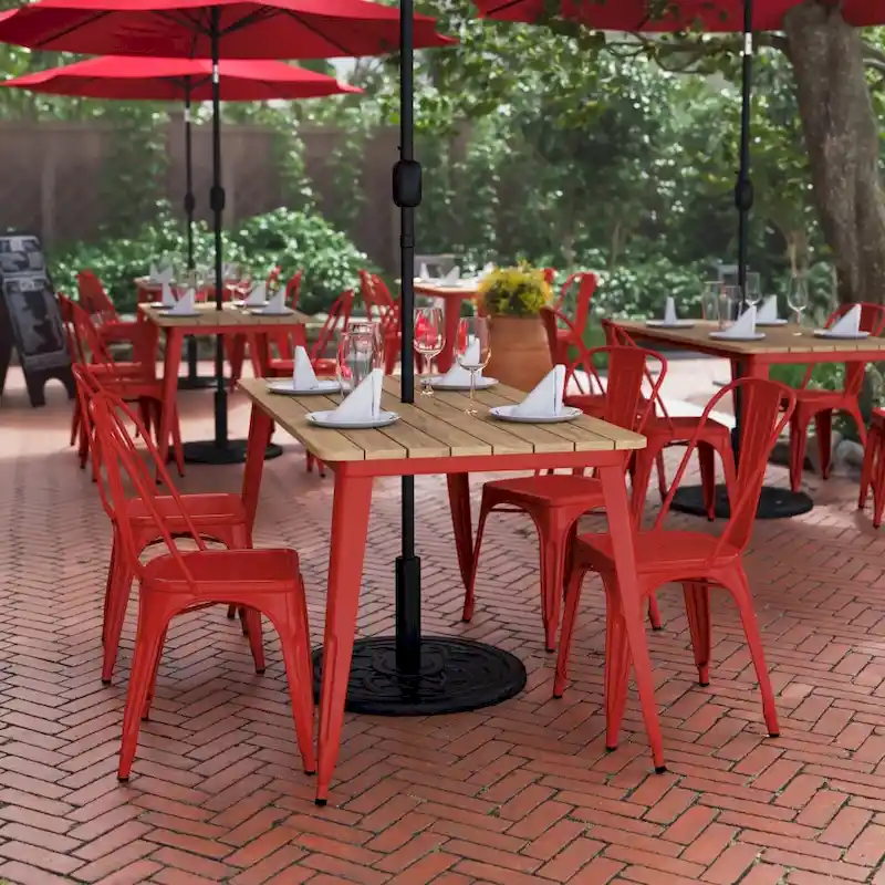 30x60 Commercial Poly Resin Restaurant Table with Umbrella Hole - 30 W x 60 D x 30 H