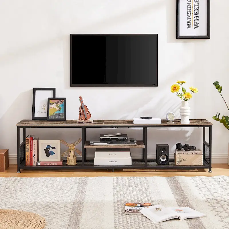 TV Stand Industrial Enter nment Center Media Console Table with Storage and Mesh Shelf for Living Room/Bedroom, Brown