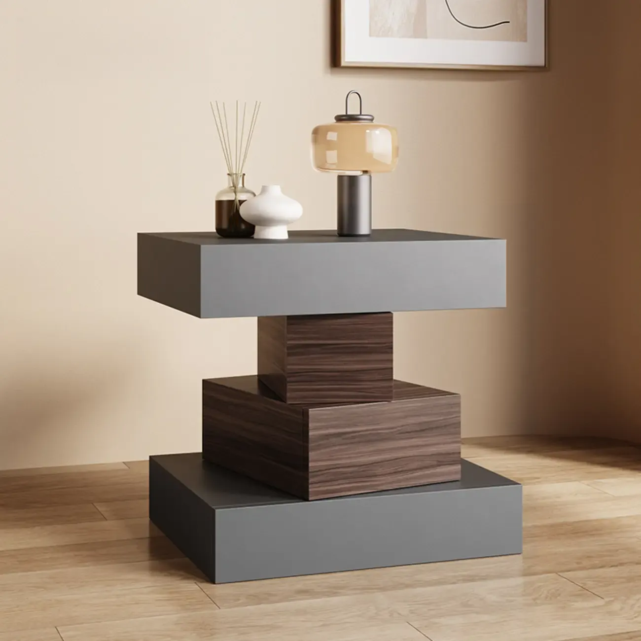 Narrow 4 Drawers Leather Top Walnut Nightstand