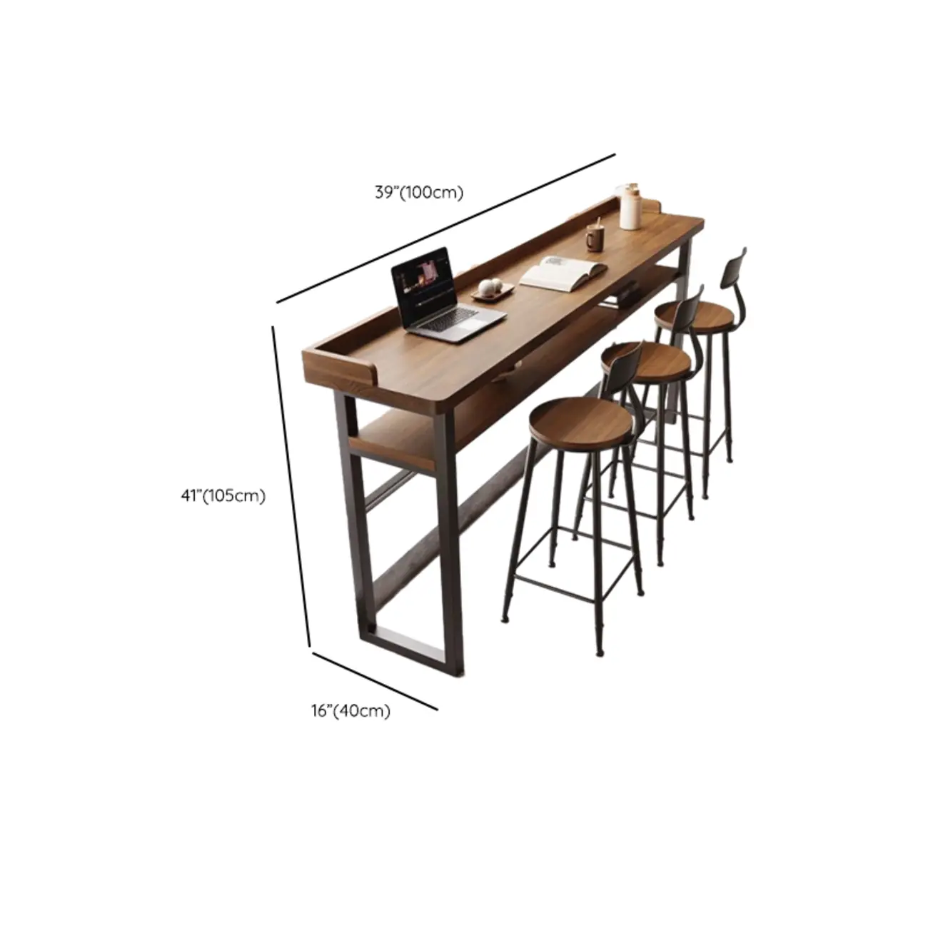 Modern Brown Tray Top Wooden Iron Shelf Bar Tables