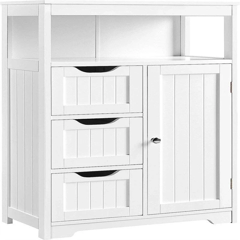 White Wood Finish Freestanding Bathroom Floor Cabinet – 1 Person