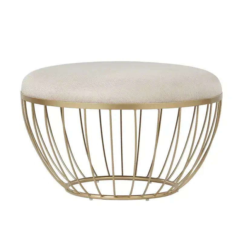 Gillian Fabric Upholstered Round Ottoman - Gold/Beige - iNSPIRE Q