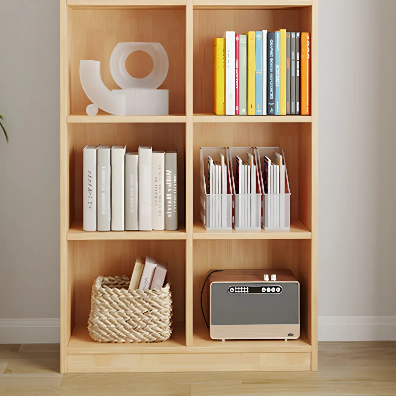 Modern Wooden Closed Back Bookcase with Shelves