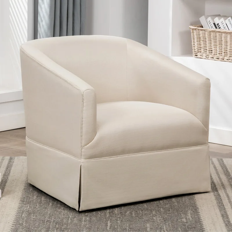 Linen / Sky Blue Skirted Swivel Accent Chair, 1-Person