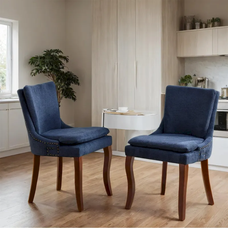 Chenille Fabric Upholstered Dining Chairs w/ Solid Wood Legs(Set of 2)