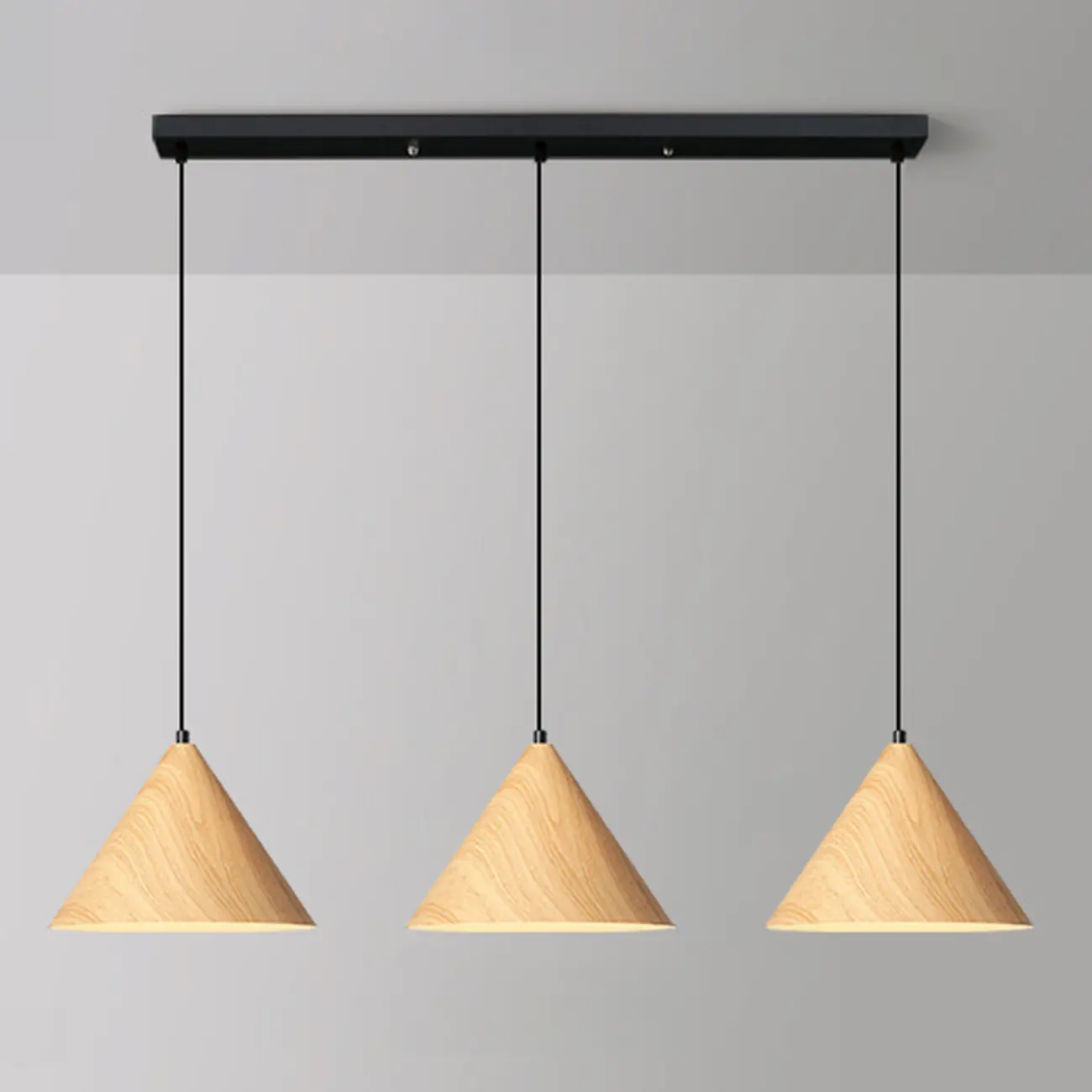 Modern Wood Color Cone Metal Island Pendant Light for Kitchen