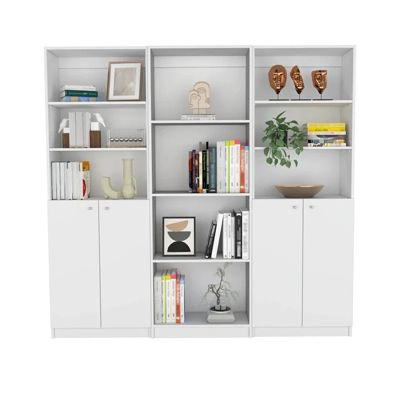 3pc Bookcase set 74 Wide 4-Shelf Double Cabinet
