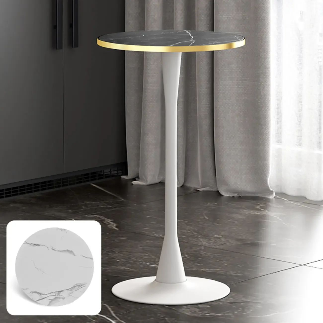 Modern Matte Black Metal Pedestal Round Wood Bar Tables