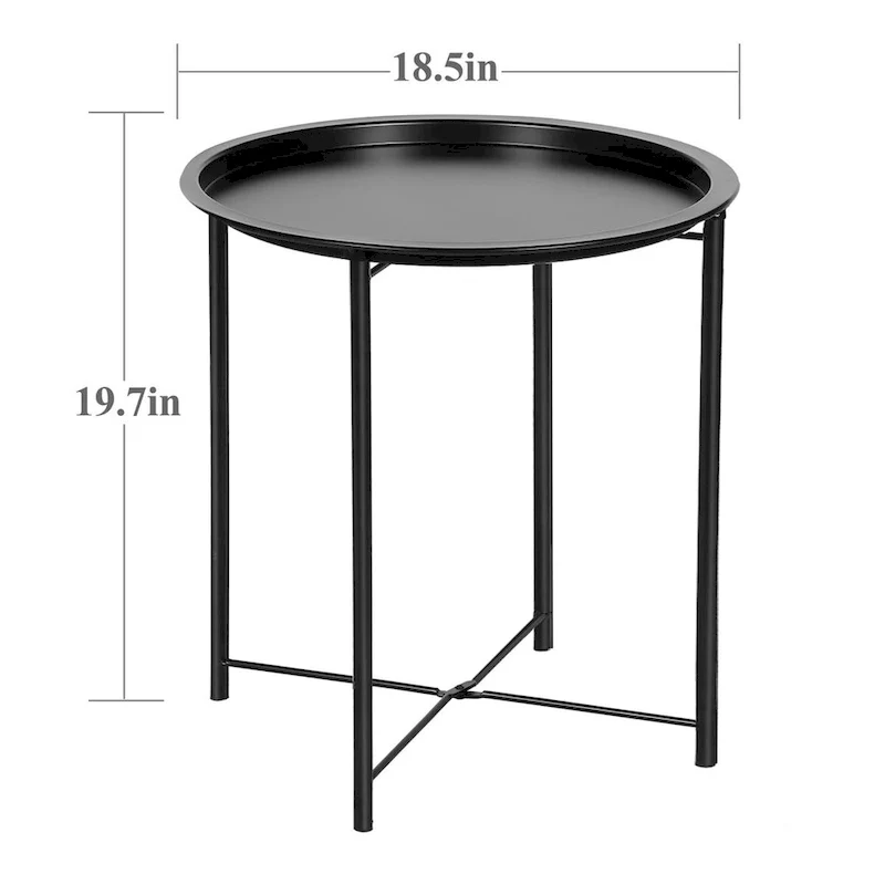 Folding Round TV Tray Tables, Small Round Steel Side Table, No Assembly Required - 18.5 x 18.5 x 19.7 in