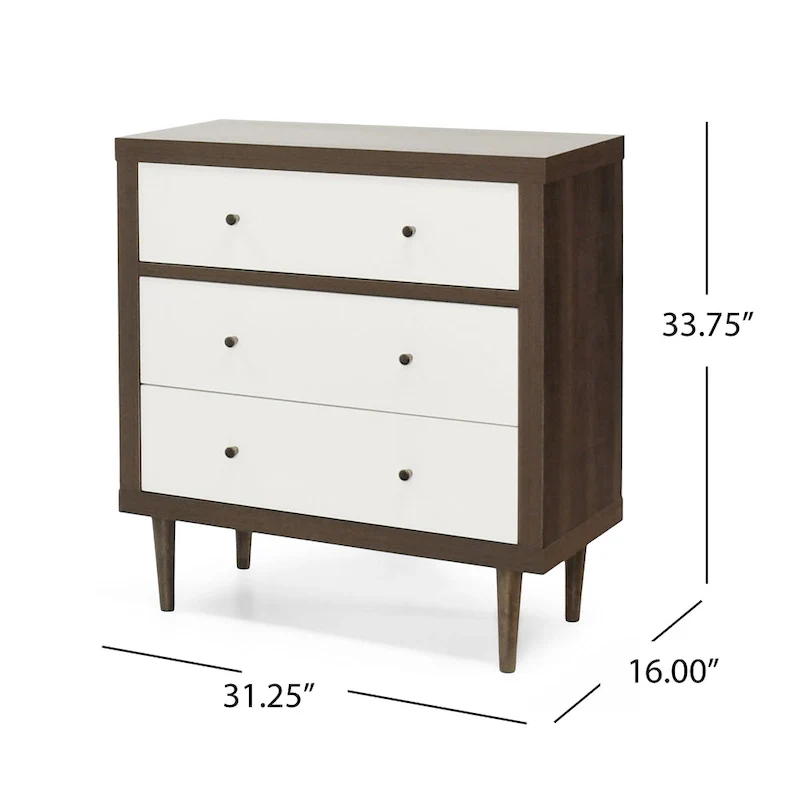 Walnut / Walnut+White / Gray Maple Mid-Century Modern 3-Drawer Chest – Single