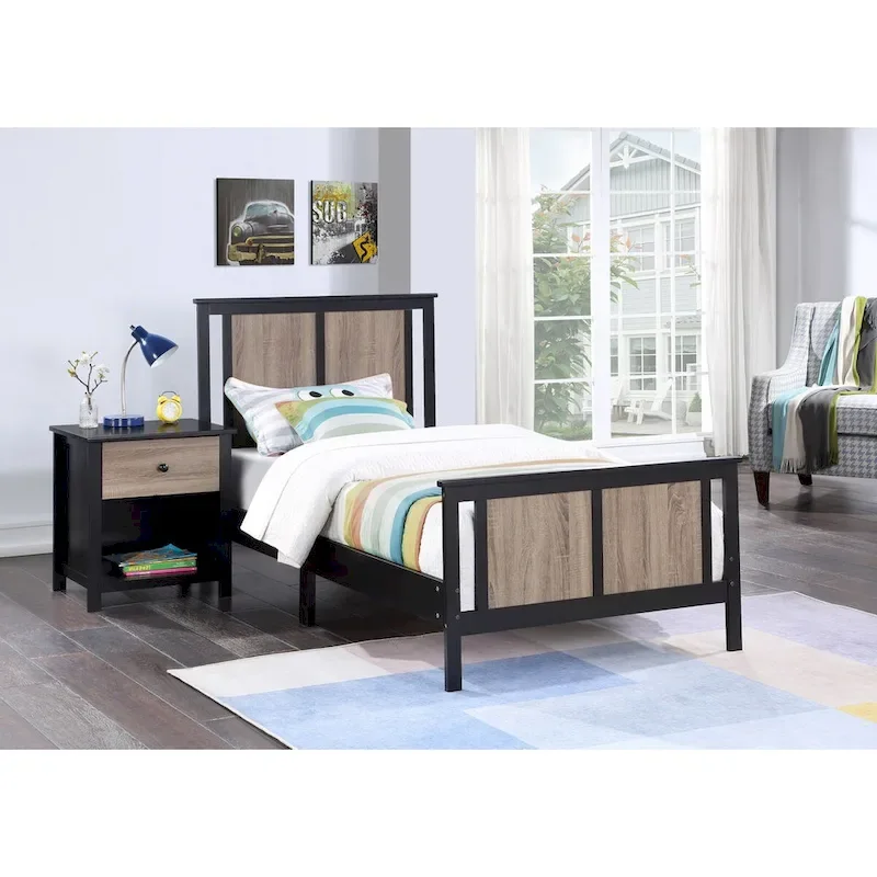 Midnight Blue / White / Gray / Black Twin Size Reversible Panel Bed – Single