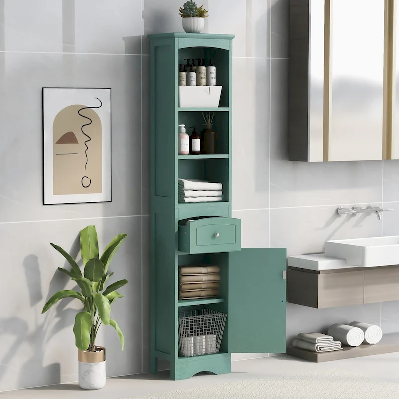 Tall Bathroom Cabinet, Freestanding Storage Cabinet with Drawer, MDF Board, Adjustable Shelf