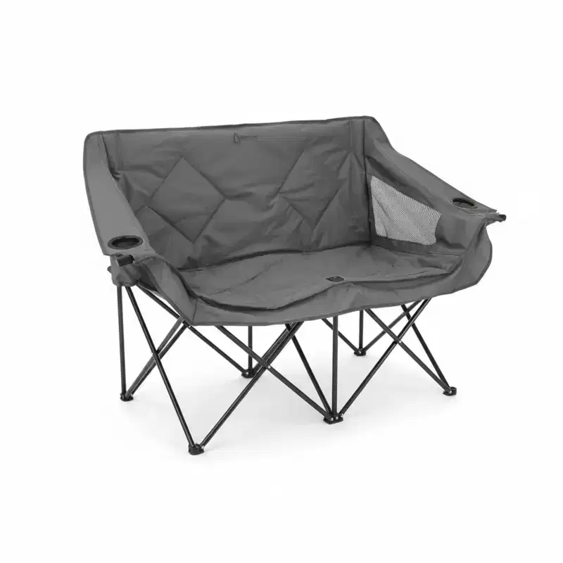Arrowhead Outdoor Portable Folding Double Duo Camping Chair Loveseat Couch w/ 2 Cup & Wine Glass Holder, Supports up to 500lbs (Granite Grey)