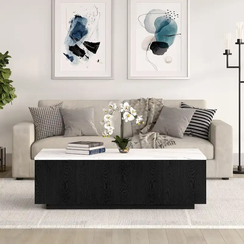 Reyes 48 Wide Rectangular Coffee Table with Faux Marble Top - 47.5 Wide