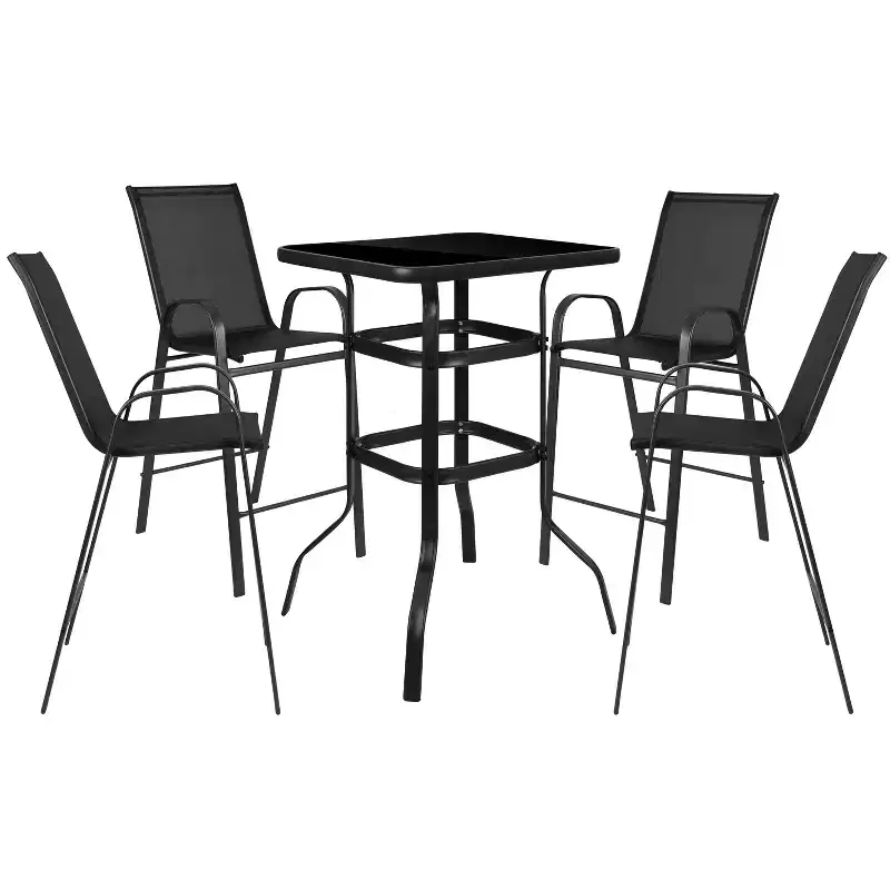 Flash Furniture Outdoor Dining Set - 4-Person Bistro Set - Outdoor Glass Bar Table with All-Weather Patio Stools
