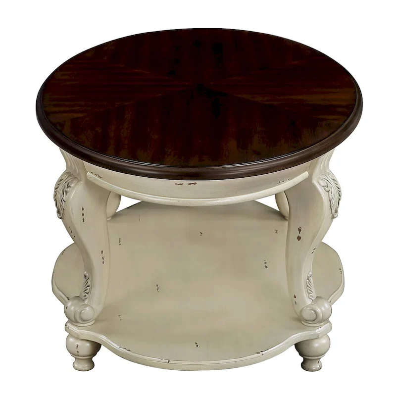 Round End Table with Lower Shelf and Cabriole Legs