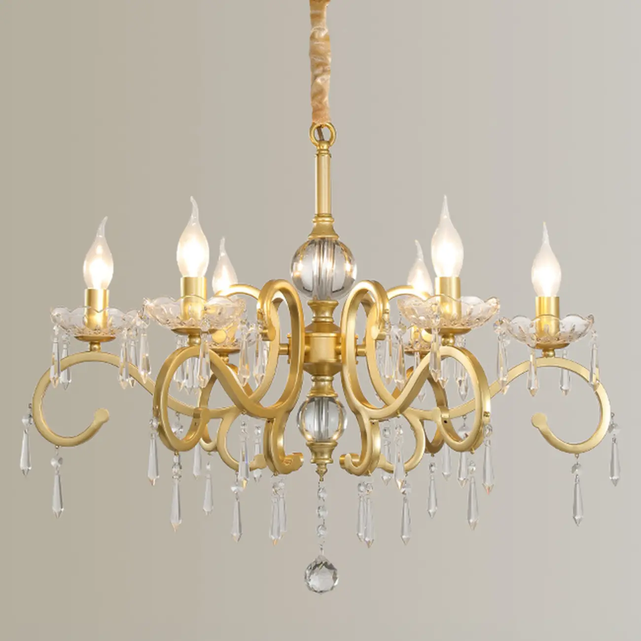 French Gold Crystal Candelabra Chandelier