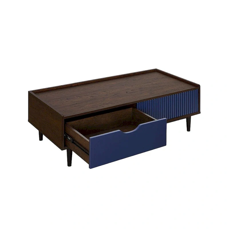 Modern Ribbed Coffee Table with Drawer and Shelf