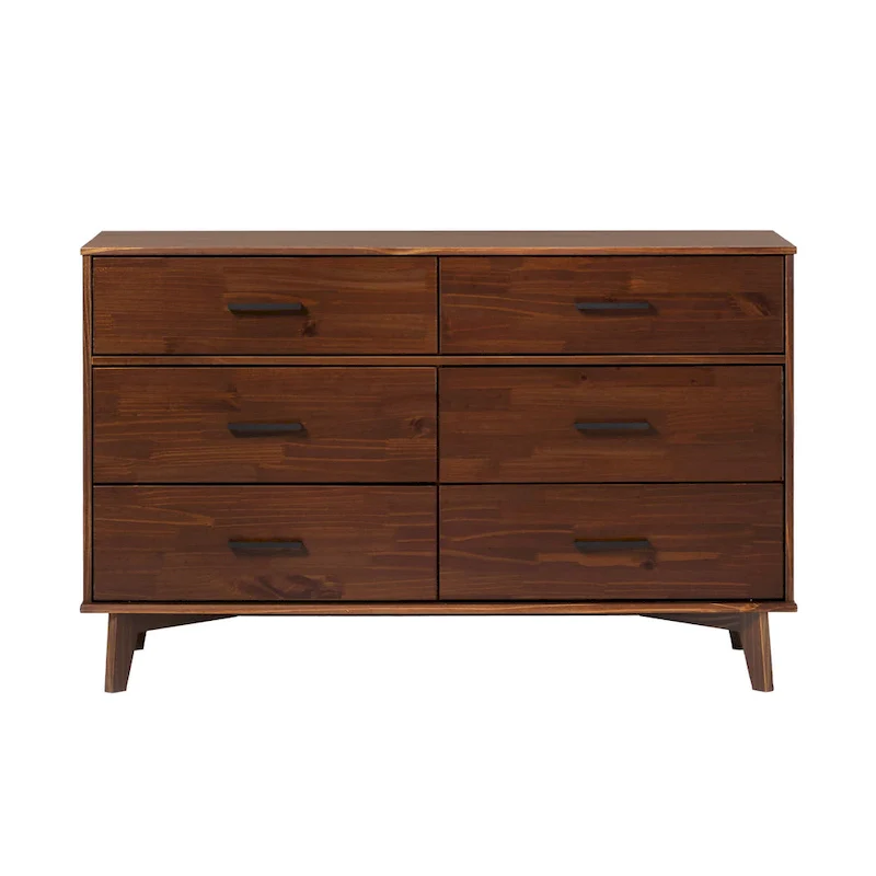 Natural Pine Wood 6-Drawer Dresser with Metal Handles