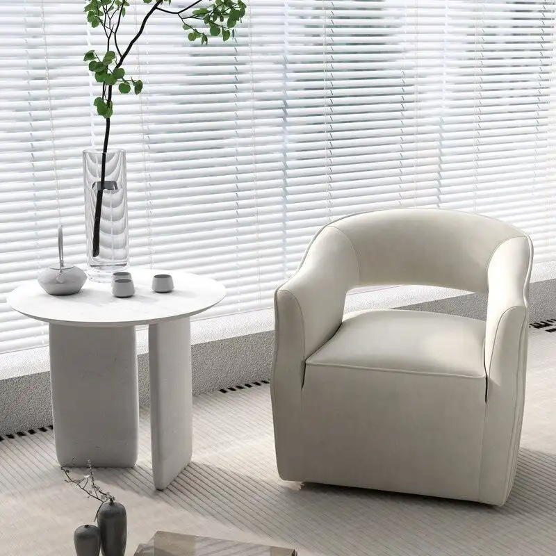 Velvet Swivel Accent Chair with Open Back and Metal Base