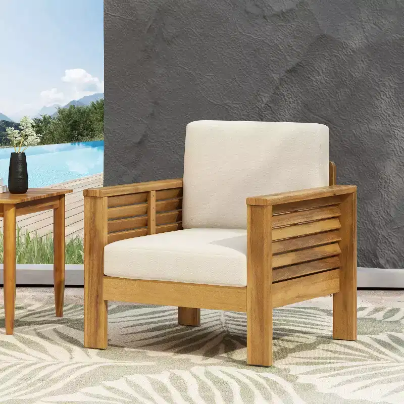 GDFStudio Rabun Outdoor Acacia Wood Club Chairs with Cushions