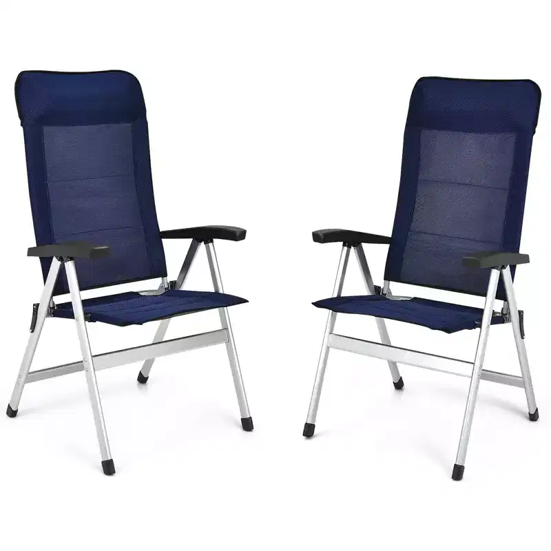 Gymax 2/4 PCS Foldable Aluminum Patio Dining Chairs w/ Adjustable Headrest for Camping and Outdoor Use Navy