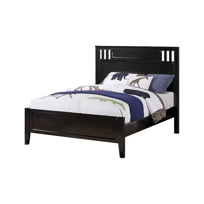 Full Bed Frame with High Headboard - Black Wood Finish