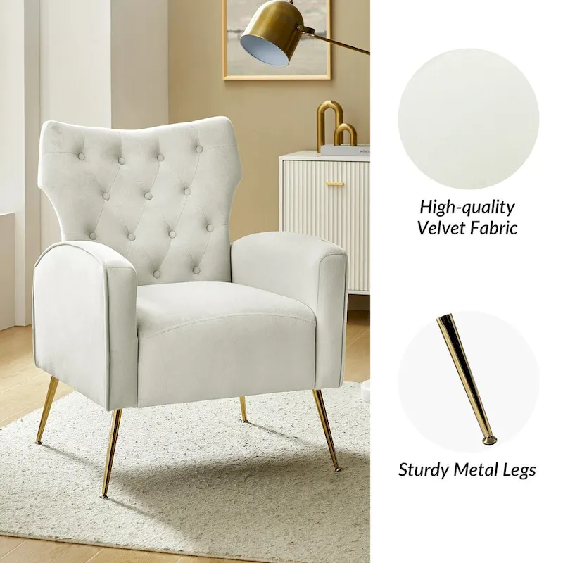 Abadiana Accent Tufted Chair with Metal Base by HULALA HOME