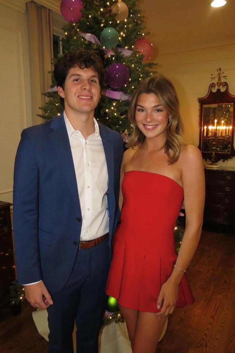 Red - Strapless Satin Pleated A-line Short Homecoming Dress