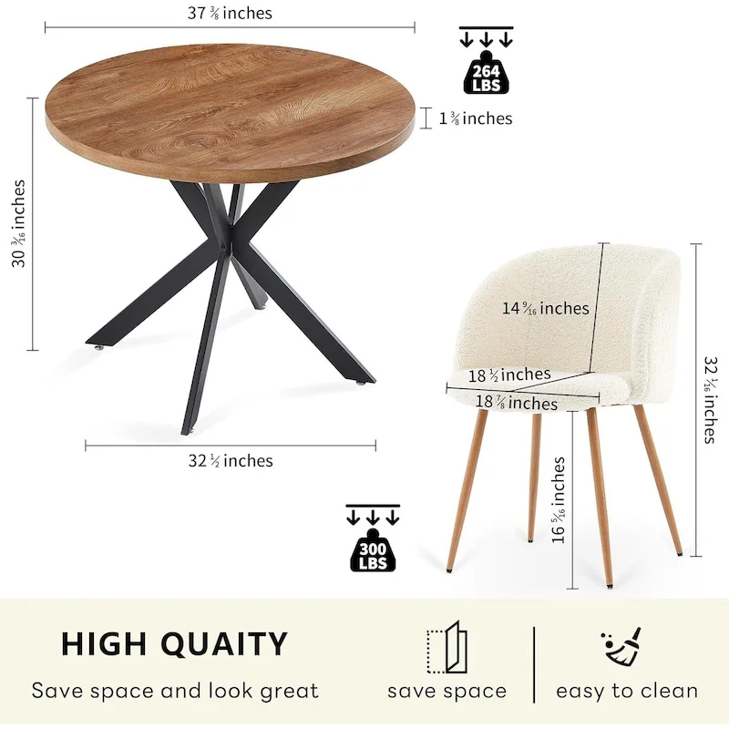 Round Dining Table Set with Sherpa Arm Chairs, Space Saving