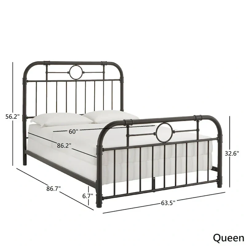 Metal Bed Frame - Black - Curved Headboard and Footboard