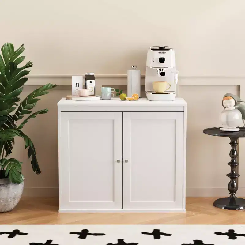 Kitchen Storage Cabinet with Double Doors, Adjustable Shelves, Modern White Sideboard Buffet for Dining Room or Living Room, Anti-Tip Kit